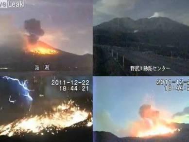 Erupţia spectaculoasă a vulcanului japonez Sakurajima, surprinsă de patru camere de supraveghere (VIDEO)