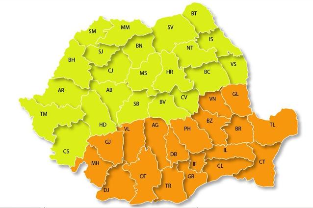 Cod portocaliu de viscol şi ninsori pentru Bucureşti şi 19 judeţe din sudul şi sud-estul ţării, valabil până miercuri! Alte 17 judeţe sunt sub cod galben