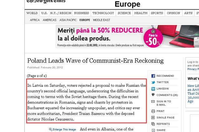 New York Times: "Nepopularul şi autoritarul Traian Băsescu seamănă cu Ceauşescu"