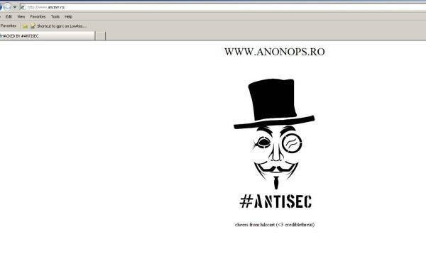 Anonymous a spart site-ul FMI (.ro) şi pe cel al Asociaţiei Naţionale a Cadrelor Militare în Rezervă şi în Retragere