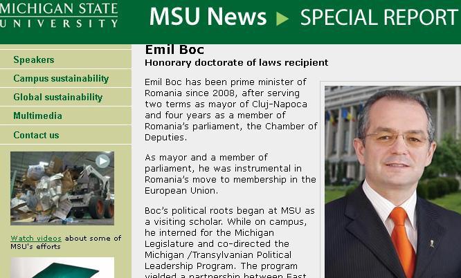 Doctor în drept în SUA: Boc va primi titlul onorific de la Michigan State University