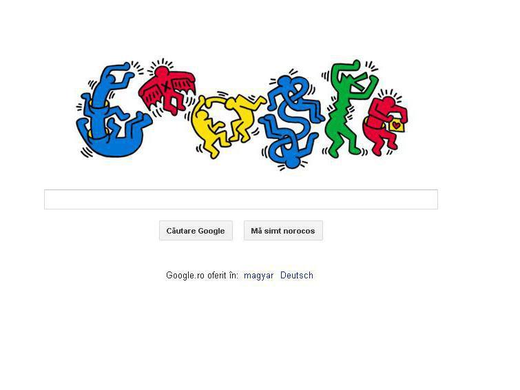 Google celebrează 54 de ani de la naşterea lui Keith Haring, pictorul de la metrou, printr-un logo special