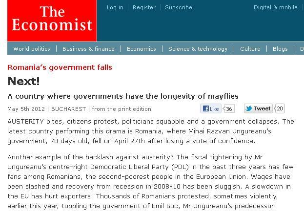 The Economist: În România, guvernele sunt ca efemeridele