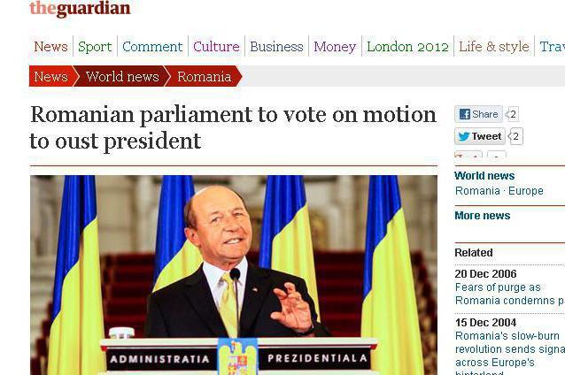 Suspendarea lui Băsescu, în presa internaţională: O criză politică riscă să izbucnească în România
