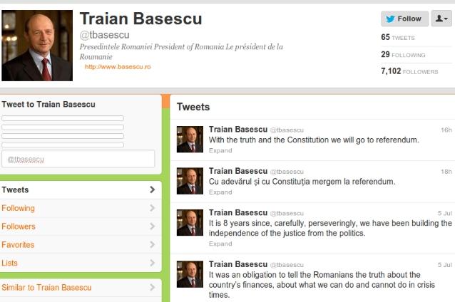 Un internaut susţine că i-a fost suspendat contul de Twitter "jos_băsescu"