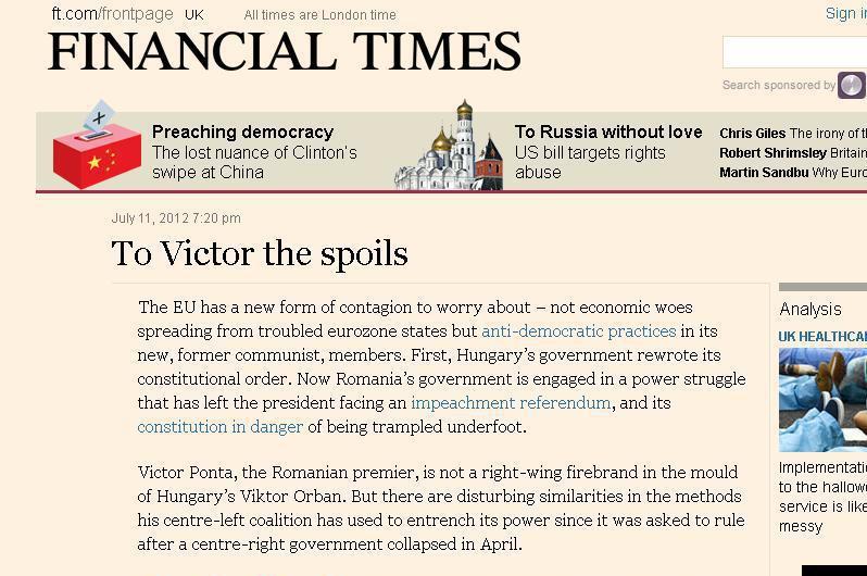 Financial Times, despre situaţia politică din România: Prada este a învingătorului
