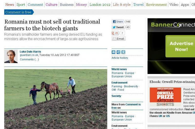 The Guardian: Fermieri români, nu vă vindeţi pământurile companiilor străine!