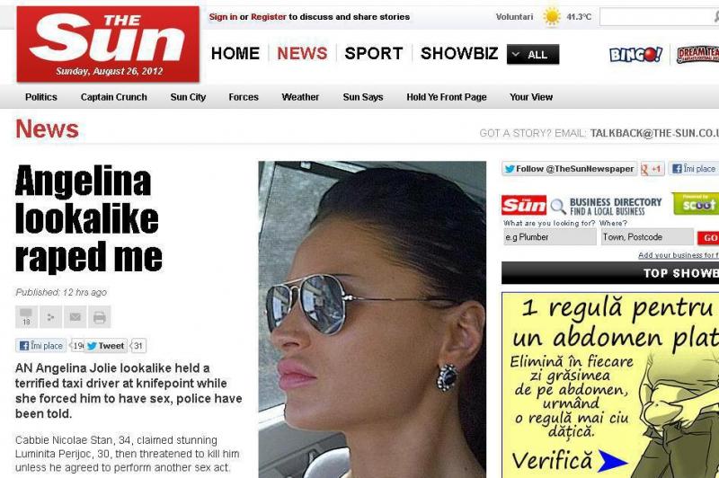 "Sosia Angelinei m-a violat!" Agresoarea taximetristului din Tulcea, pe prima pagină în The Sun