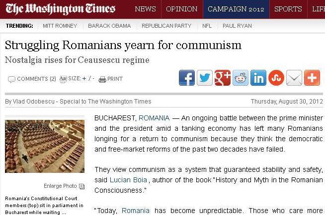 Washington Times: Românii tânjesc după trecutul comunist