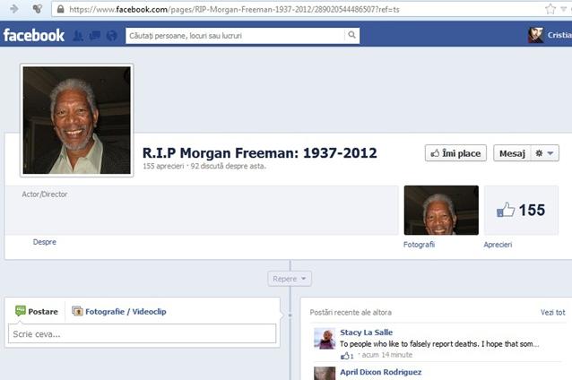 Indrăgitul actor Morgan Freeman, declarat MORT pe Facebook (VIDEO)