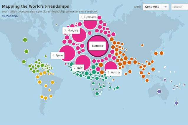 Harta prieteniilor pe Facebook între ţări. Cine sunt ţările prietene ale României?