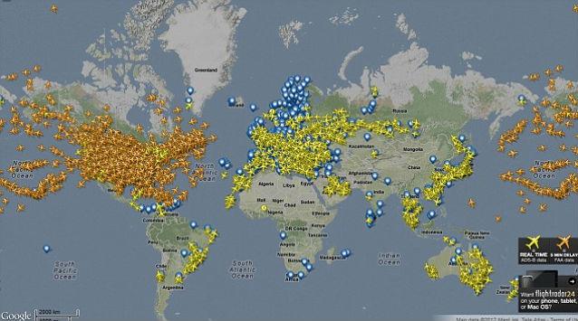 Harta online, în timp real, a tuturor avioanelor