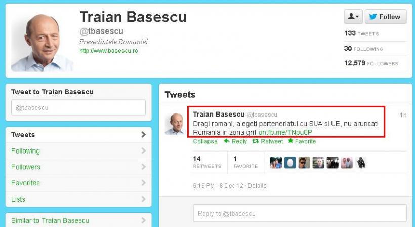 Deşi susţine că nu se implică în campania electorală, Traian Băsescu dă indicaţii pe Twitter cum să voteze românii