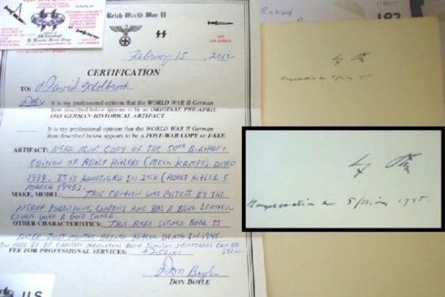 Ultimul exemplar din Mein Kampf purtând autograful lui Hitler va fi scos la licitaţie