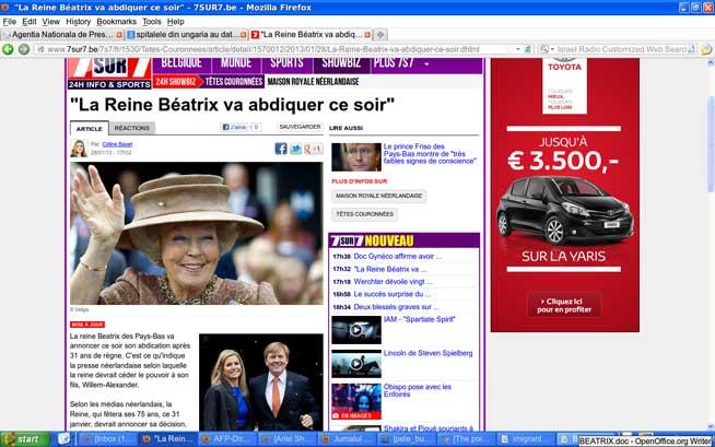 Regina Beatrix a Olandei a anunţat că va abdica în luna aprilie!