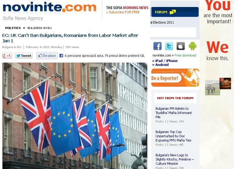 Comisia Europeană: Marea Britanie NU le poate interzice românilor să lucreze pe teritoriul său din 2014