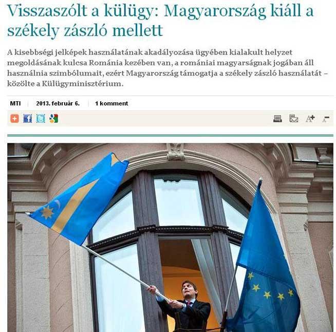 Comunicat MAE ungar: “Ungaria sprijină folosirea steagului secuiesc”!