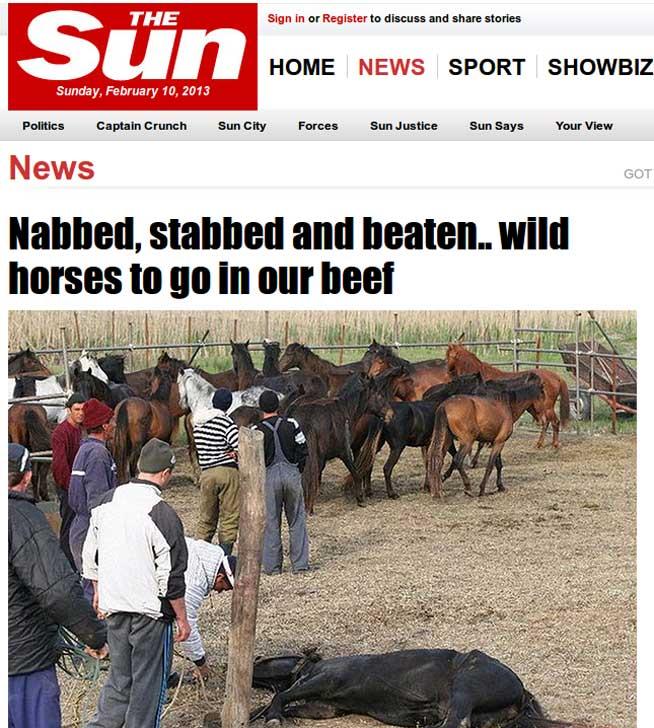 The Sun vine cu o nouă ipoteză: “Caii chinuiţi au ajuns în farfuriile britanicilor”
