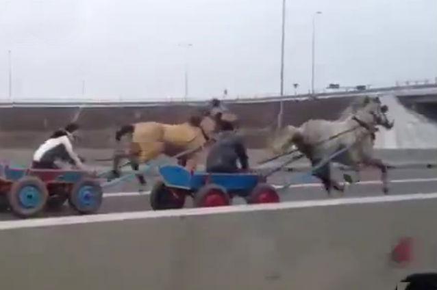 (VIDEO) Liniuţă între doi căruţaşi pe Autostrada Soarelui