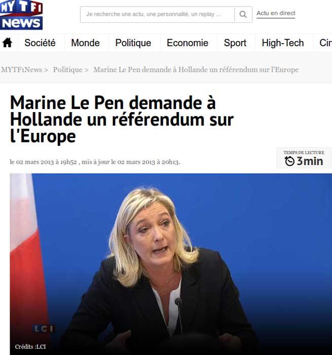 Marine Le Pen vrea referendum pentru scoaterea Franţei din UE!