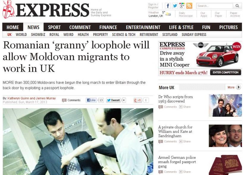 Sunday Express: Sute de mii de moldoveni se folosesc de &quot;portiţa&quot; dublei cetăţenii şi se pregătesc să migreze în Marea Britanie cu paşapoarte româneşti