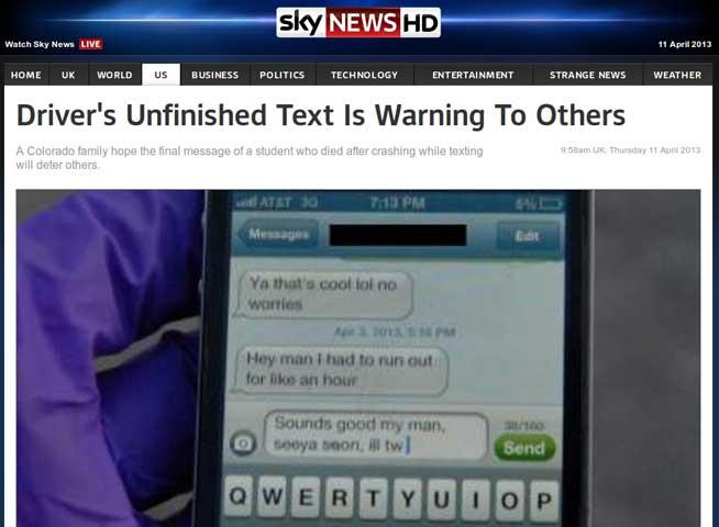 Părinţii unui tânăr mort în accident în timp ce scria un sms fac public mesajul neterminat al acestuia, ca avertisment