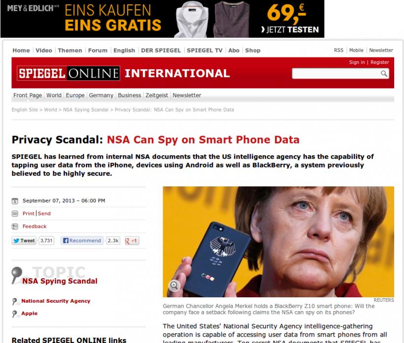  Spiegel: NSA are acces şi la telefoanele cu Android, Blackberry şi iOS