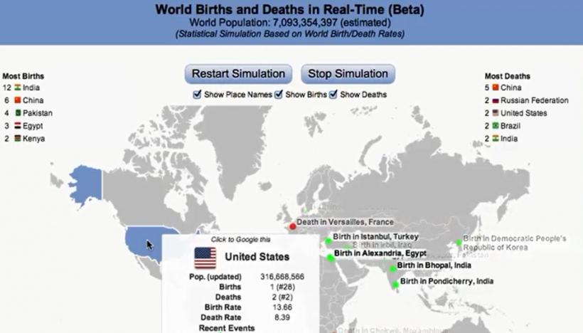 Hartă interactivă SPECTACULOASĂ: Ne indică, în timp real, fiecare naştere şi deces din lume!