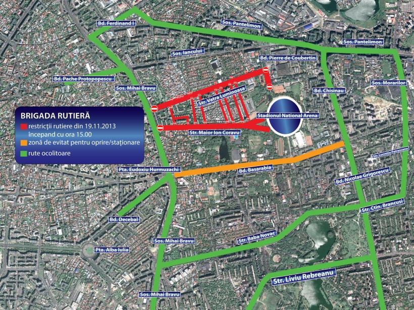 Meciul ROMÂNIA - GRECIA restricţionează traficul în Capitală. Vezi zonele afectate şi rutele ocolitoare