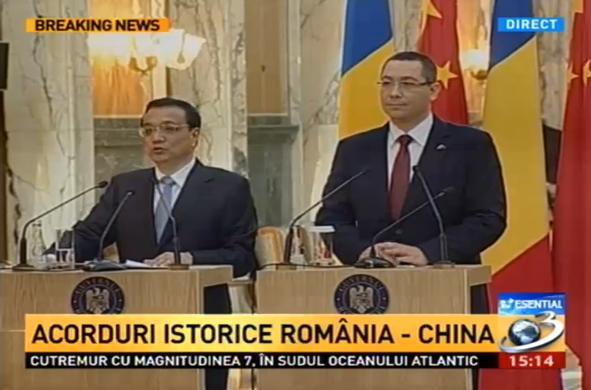 Lista acordurilor semnate între România şi China. Ponta: Îmi doresc ca România să fie cel mai bun prieten al Chinei 