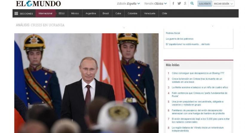 Presa din Spania: Putin îşi alipeşte Crimeea, în faţa slabelor riposte ale Occidentului