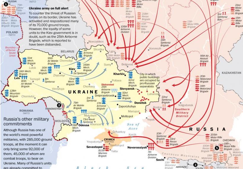 INFOGRAFIC cu poziţionarea trupelor ruseşti la graniţa cu Ucraina. Vezi analiza publicaţiei americane Washington Post 