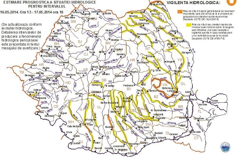CODUL PORTOCALIU de inundații, prelungit. Zonele afectate sunt Oltenia, Muntenia și Moldova