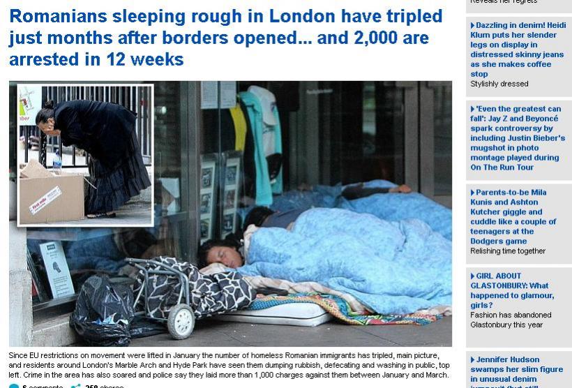 Daily Mail: Ridicarea restricţiilor pe piaţa muncii a dus la triplarea numărului de vagabonzi români din centrul Londrei 