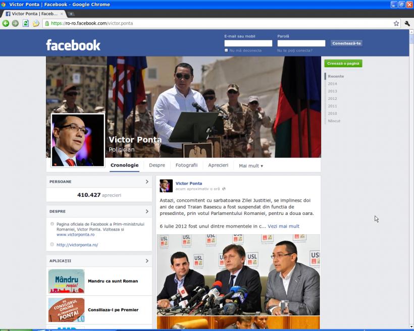 Ponta marchează pe Facebook împlinirea a doi ani de la suspendarea lui Băsescu 