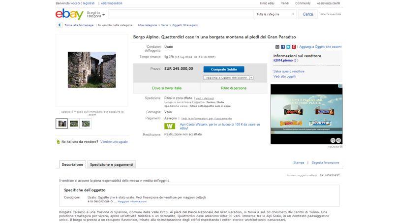 Sat italian, vechi de 800 de ani, scos la vânzare pe site-ul de licitaţii online eBay