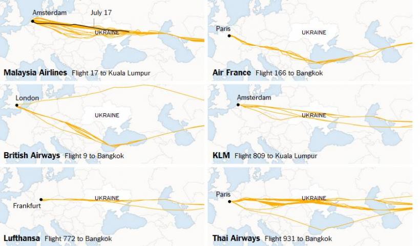 New York Times: Cu câteva ore înainte de prăbușirea MH17, Rusia a închis patru curse aeriene în zonă