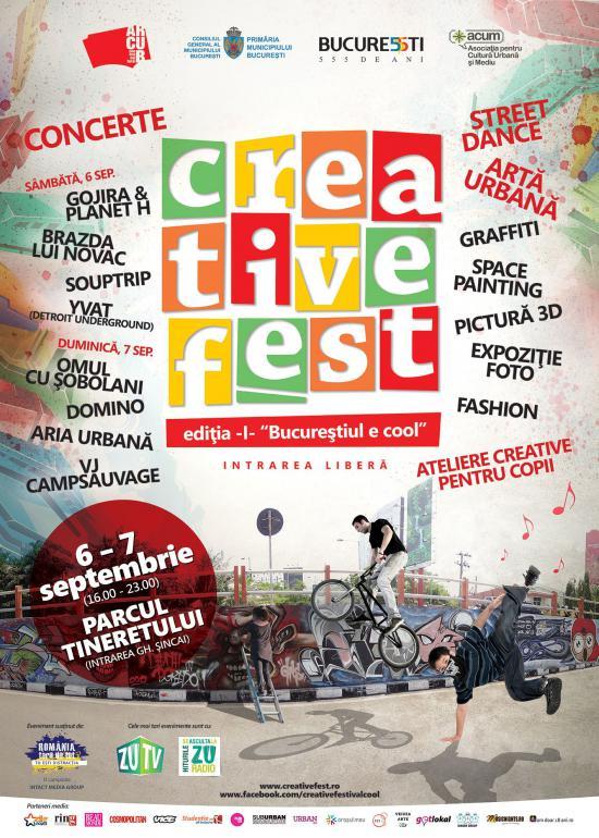 “Bucureştiul e cool” în perioada 6-7 septembrie. Omul cu Şobolani, Gojira&amp;Planet H şi Brazda lui Novac, la prima ediţie Creative Fest