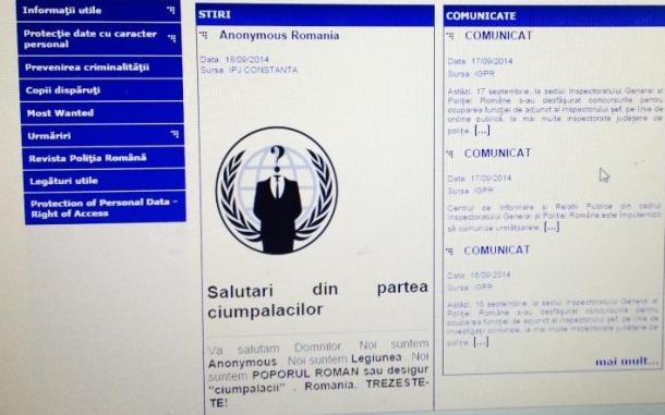 Site-ul Poliţiei Române, SPART de hackeri. MESAJUL transmis de Anonymous România