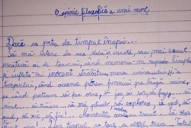 &quot;O opinie filozifică a unui mort&quot;, un băieţel de nouă ani, despre întâlnirea cu sistemul educaţional din România