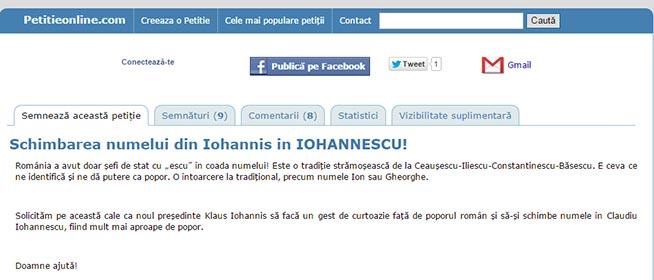 Petiție online: Schimbare până la capăt! Iohannis în IOHANNESCU!