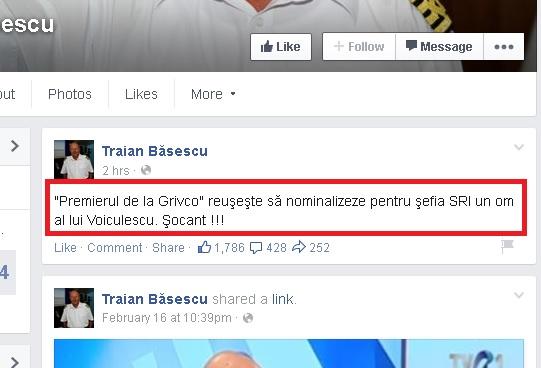 Băsescu și Udrea își varsă împreună furia pe Facebook: &quot;Propunerea pentru șefia SRI, un om al lui Voiculescu. Șocant !!!&quot;