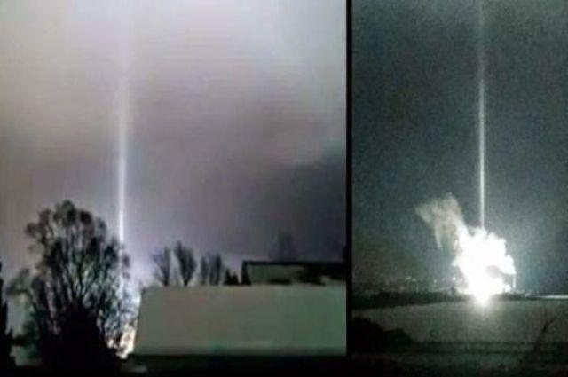 (VIDEO) EXPERIMENT SECRET HAARP? Fascicul luminos îndreptat către cer, filmat după explozia unei stații de electricitate