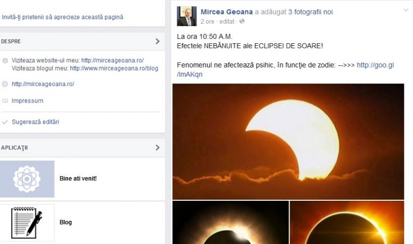 Mircea Geoană, panicat de eclipsă: &quot;Fenomenul ne afectează psihic, în funcţie de zodie&quot;