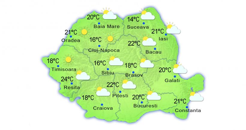 Prognoza meteo 29 mai. Temperaturi în creștere și cer variabil