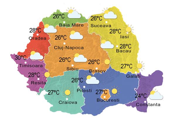 VREMEA. Prognoza meteo, 24 iunie: Temperaturi în creștere