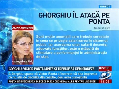 Alina Gorghiu, nou atac la premier: Victor Ponta minte şi trebuie să demisioneze!