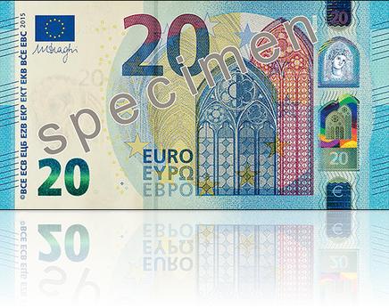  Noua bancnotă de 20 de euro, mai greu de contrafăcut