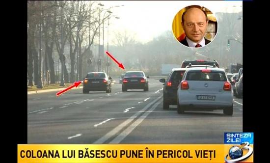 Coloana oficială a lui Traian Băsescu pune vieți în pericol, circulând pe contrasens (VIDEO)