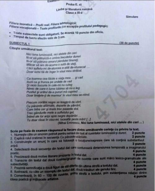 Subiectele de la simularea examenului de Bac pentru clasele a XI-a şi a XII-a 18530856